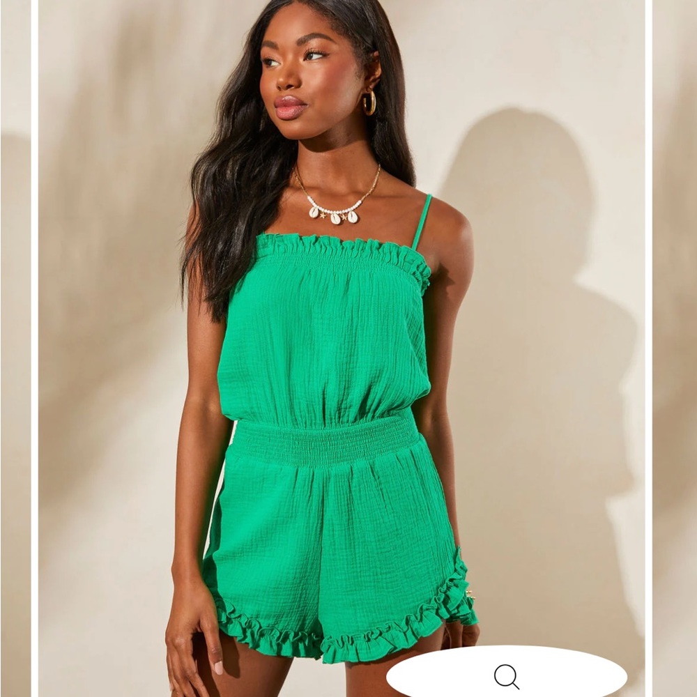 Vici Brienne romper Cotten ruffle hem green SOLD OUT size small NWT